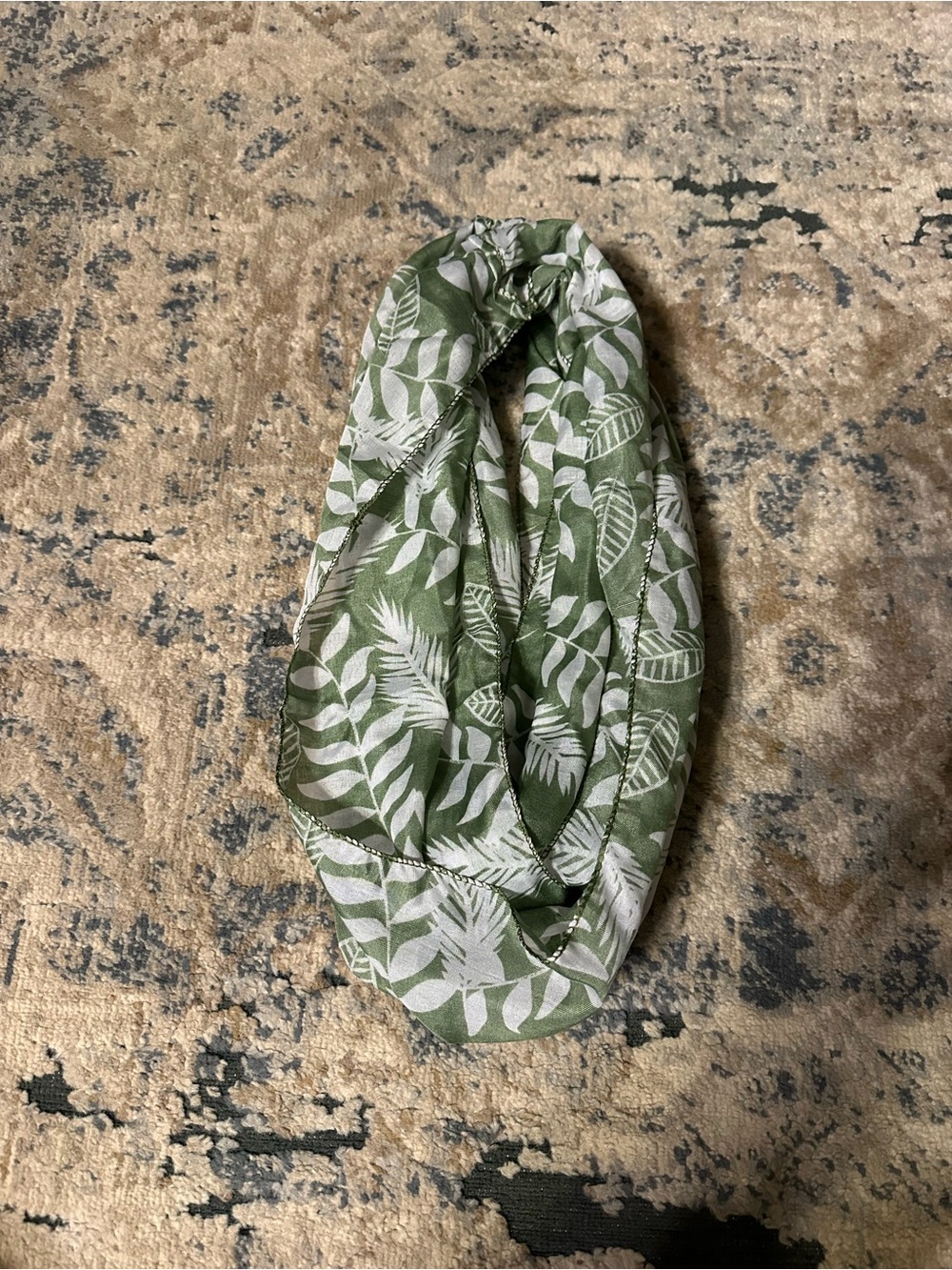 Green Leaf Print Infinity Scarf